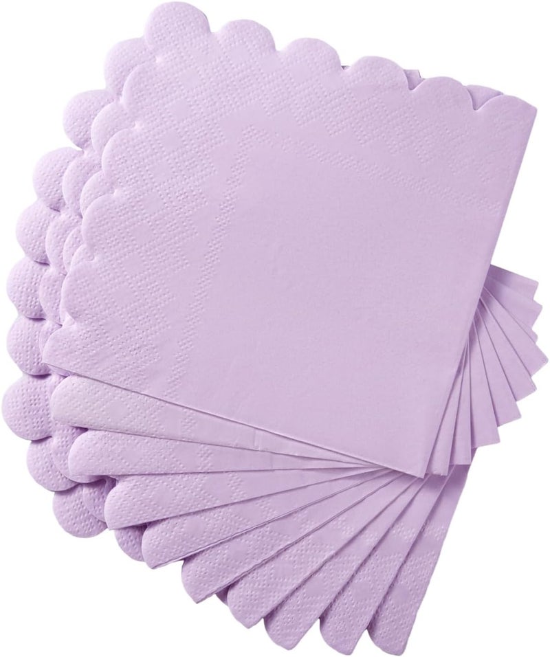 BEFORYOU 200 Pack Cocktail Napkin 2-Ply Scalloped Edged Dessert Napkins Folded 5 x 5 Inches Disposable Napkins for Dinner Wedding Birthday Party Bridal Anniversary Reception Event (Purple) - Image 5